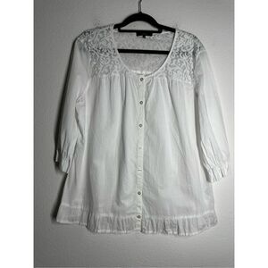 Bonita Women’s Bohemian Button Up Cotton Lace Trim Blouse Size 46 EU/ L US White